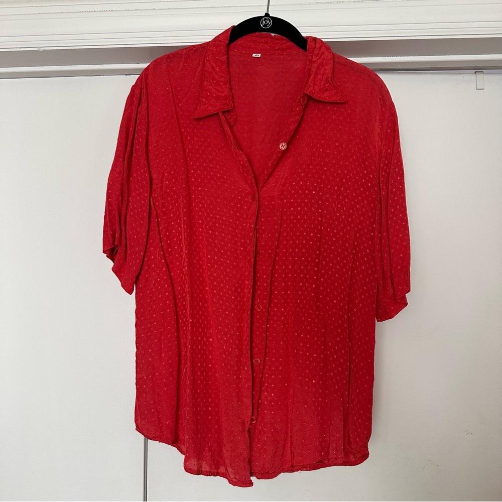 Women's Lightweight Red Short Sleeve Button Up